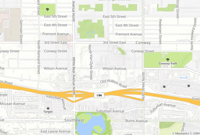 Map centered on 1871 Wilson Ave, Saint Paul, MN, showing the surrounding streets and I-94